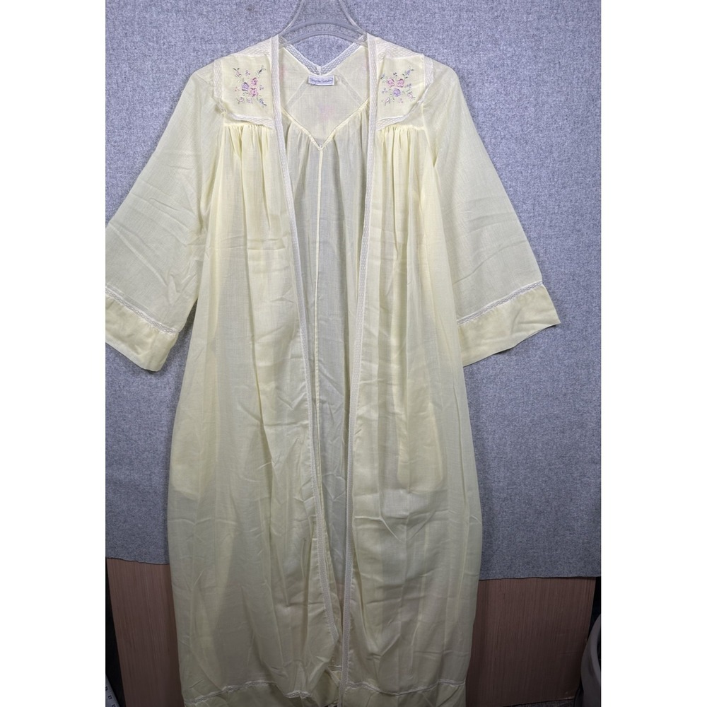 Vintage Diane Von Furstenburg Robe Nightgown‎ Yellow Embroidered Flowers Light